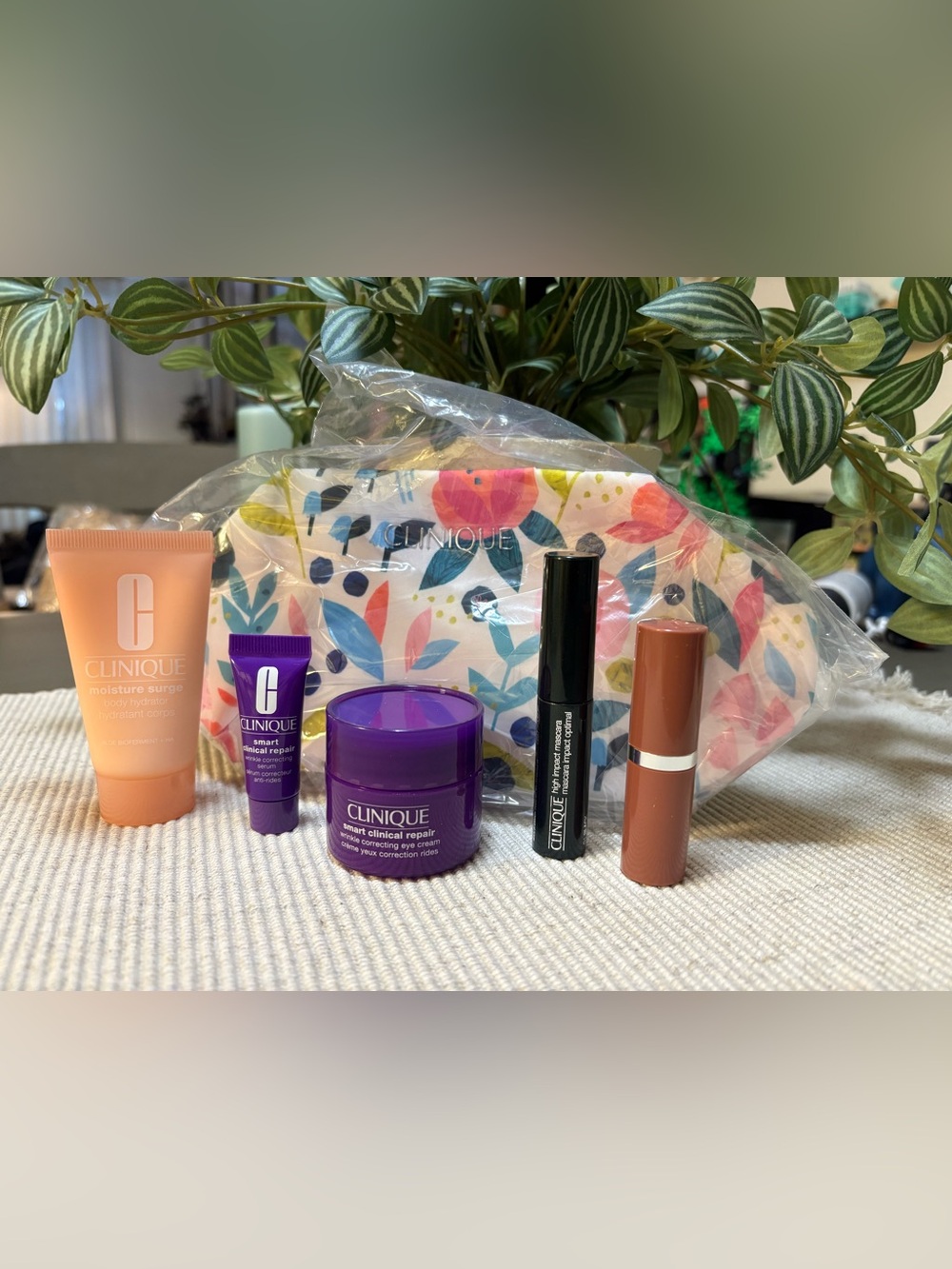 Clinique make up bag with brand new different samples!!!